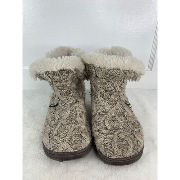 Muk Luks Womens Knit Bootie Slippers With Faux Fur Lining - Size 6 - Picture 2 of 10